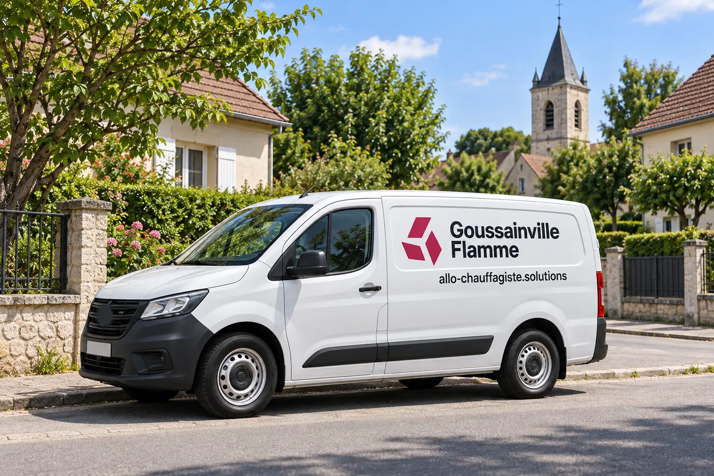 Véhicule d'intervention Goussainville Flamme garé dans une rue pavillonnaire du Val-d'Oise